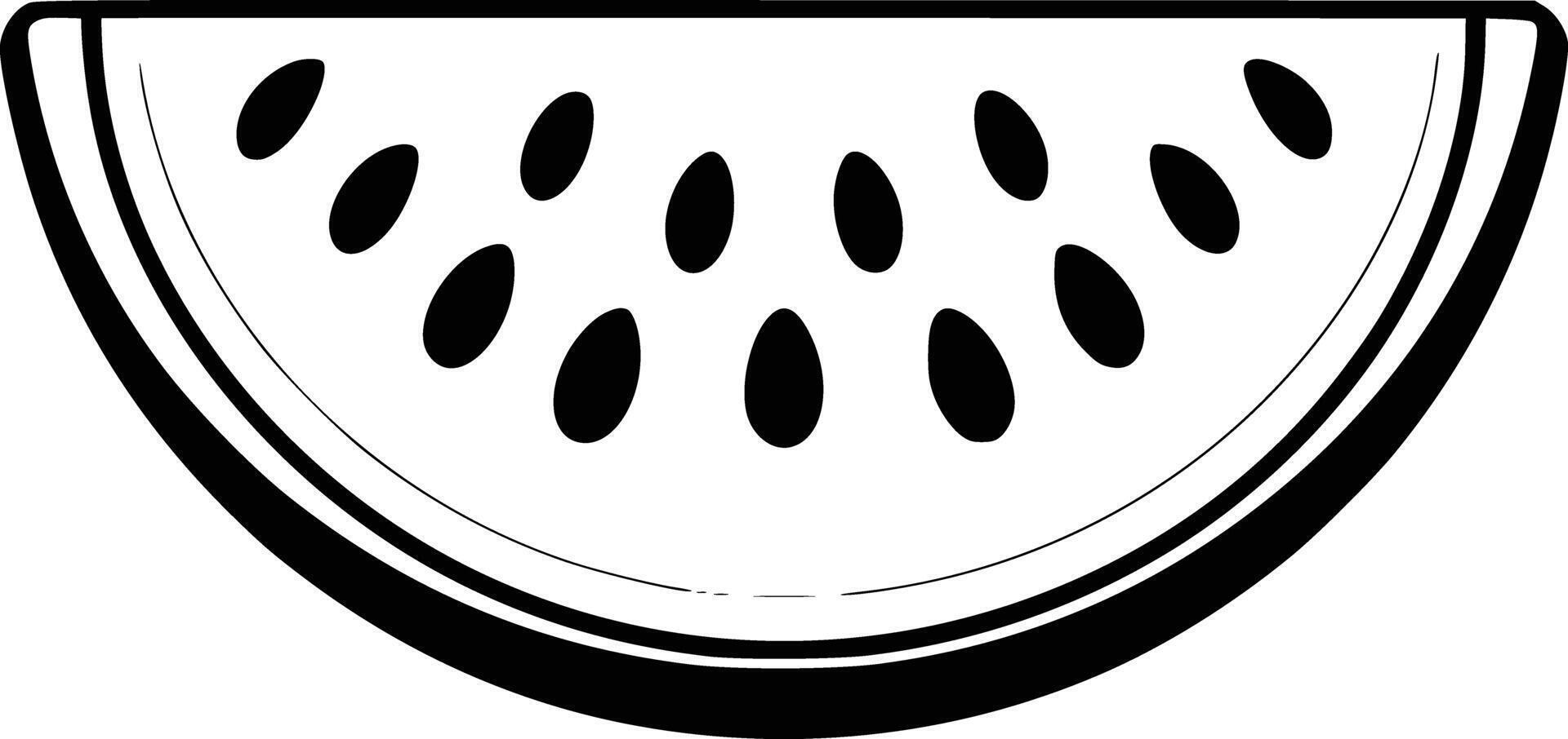A slice of watermelon is shown in black and white vector