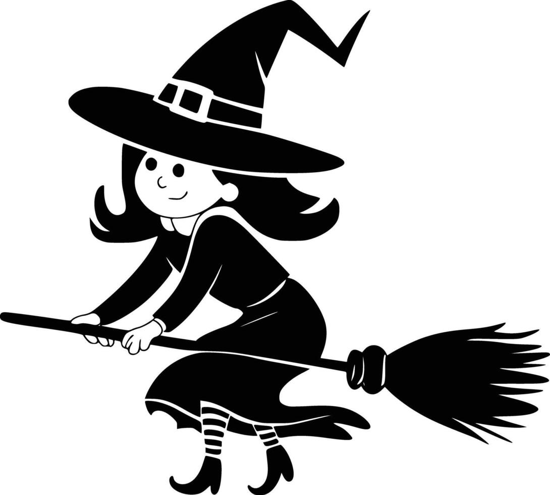 A cartoon witch flying on a broomstick vector