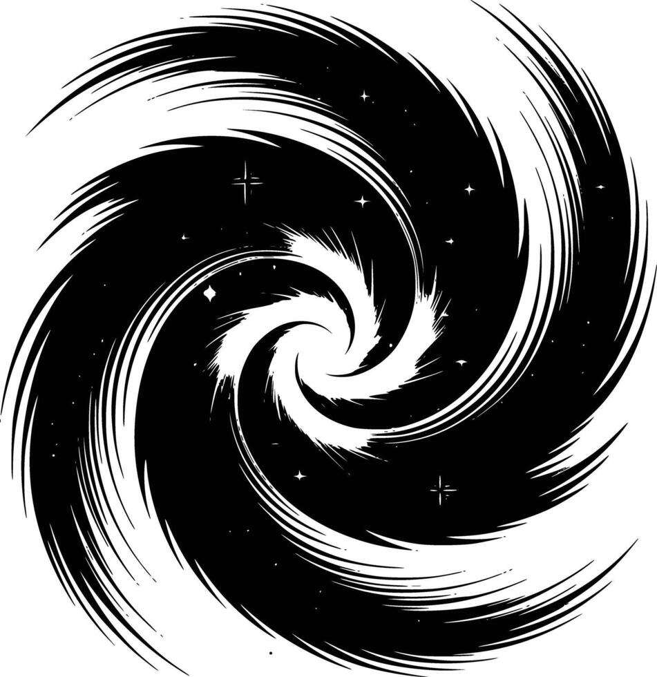 A black and white swirl with stars vector