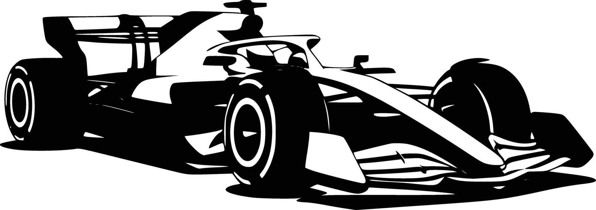 A black and white drawing of a racing car vector