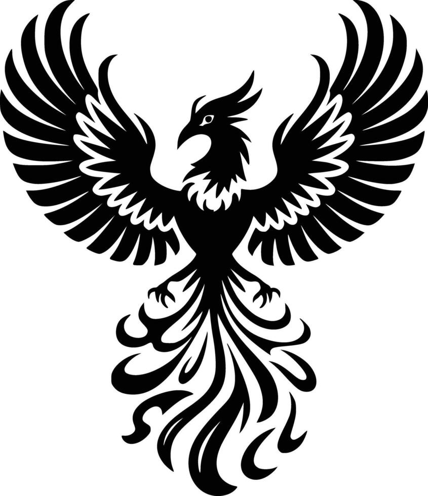 A black and white phoenix with wings spread out vector