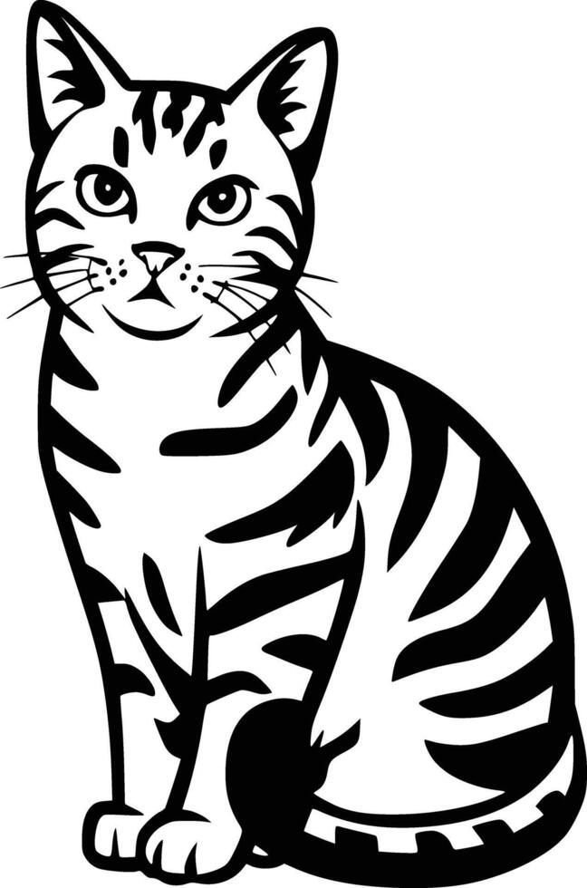 A black and white striped cat sitting on a white background vector