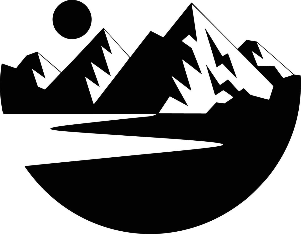 A black and white logo of mountains and water vector