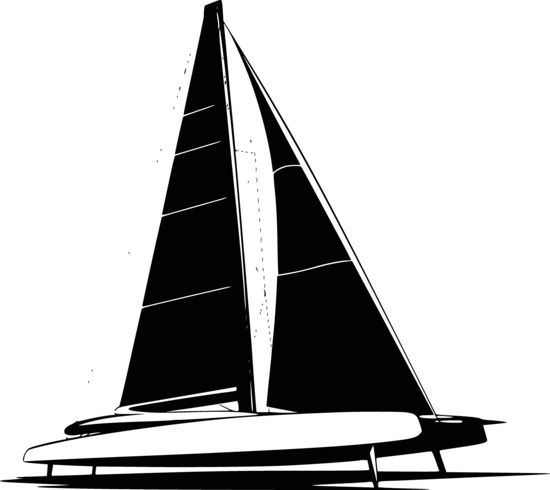 A black and white illustration of a sailboat vector