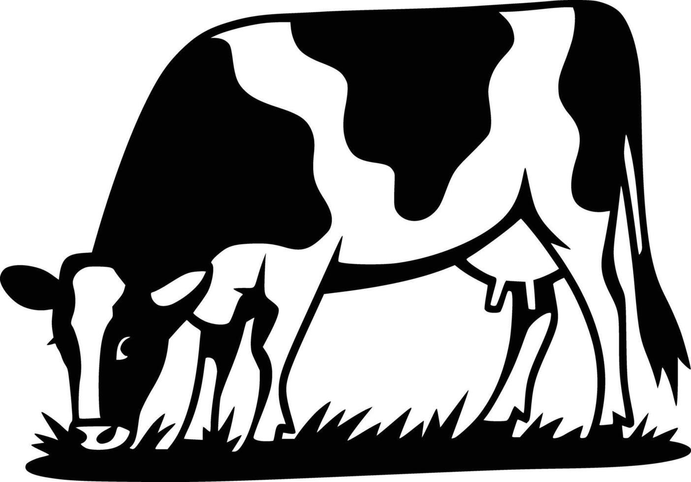 A black and white cow is standing in the grass vector