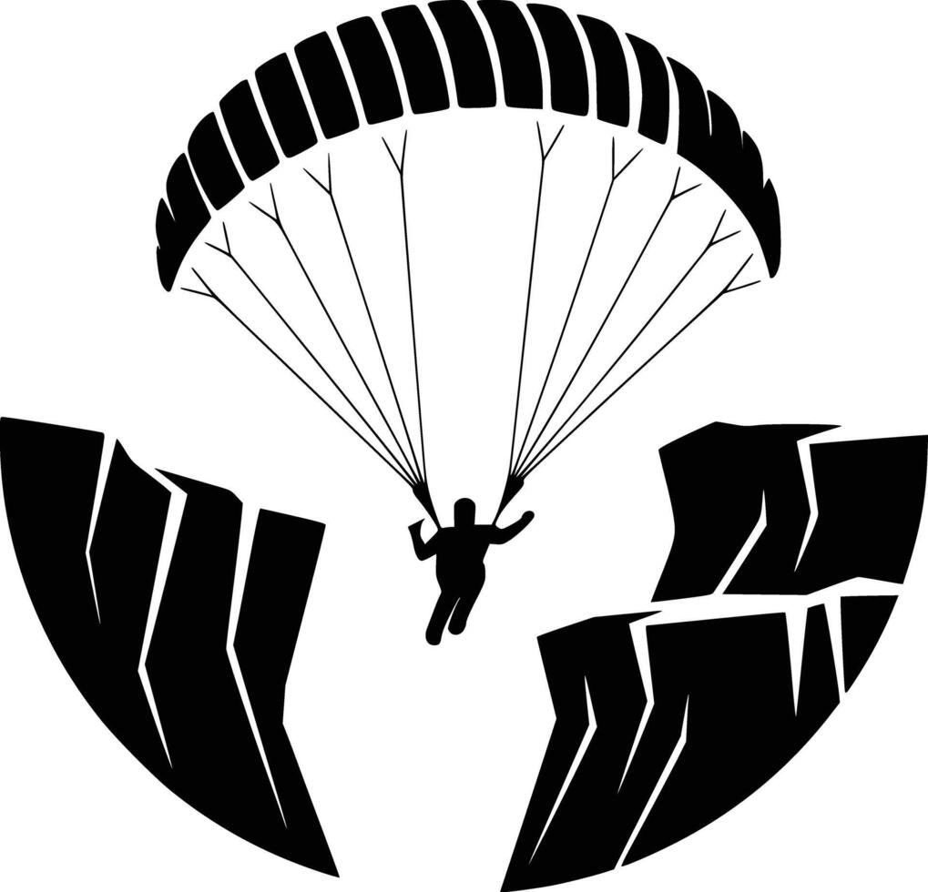 Parachute man flying over the cliff vector