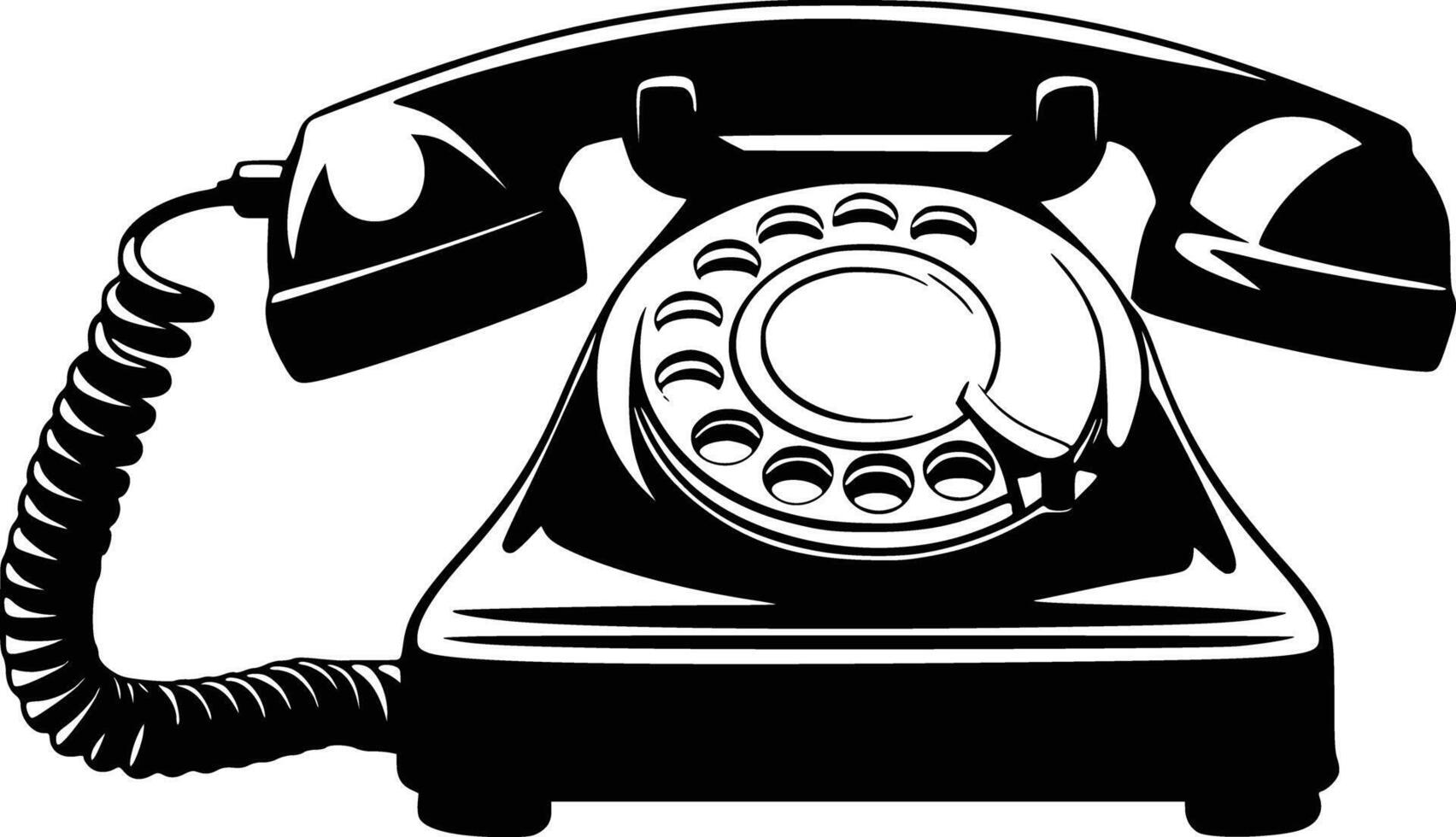 An old fashioned telephone is shown in black and white vector