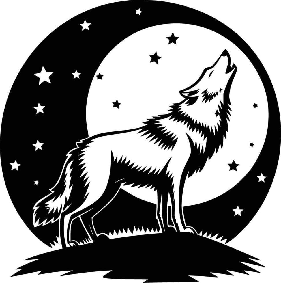 Wolf howling at the moon vector