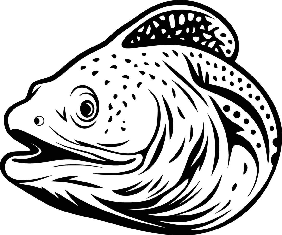 A fish head with a black and white outline vector