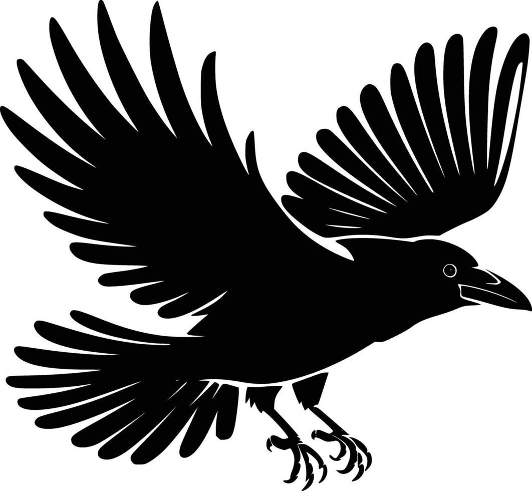 A black and white silhouette of a raven vector