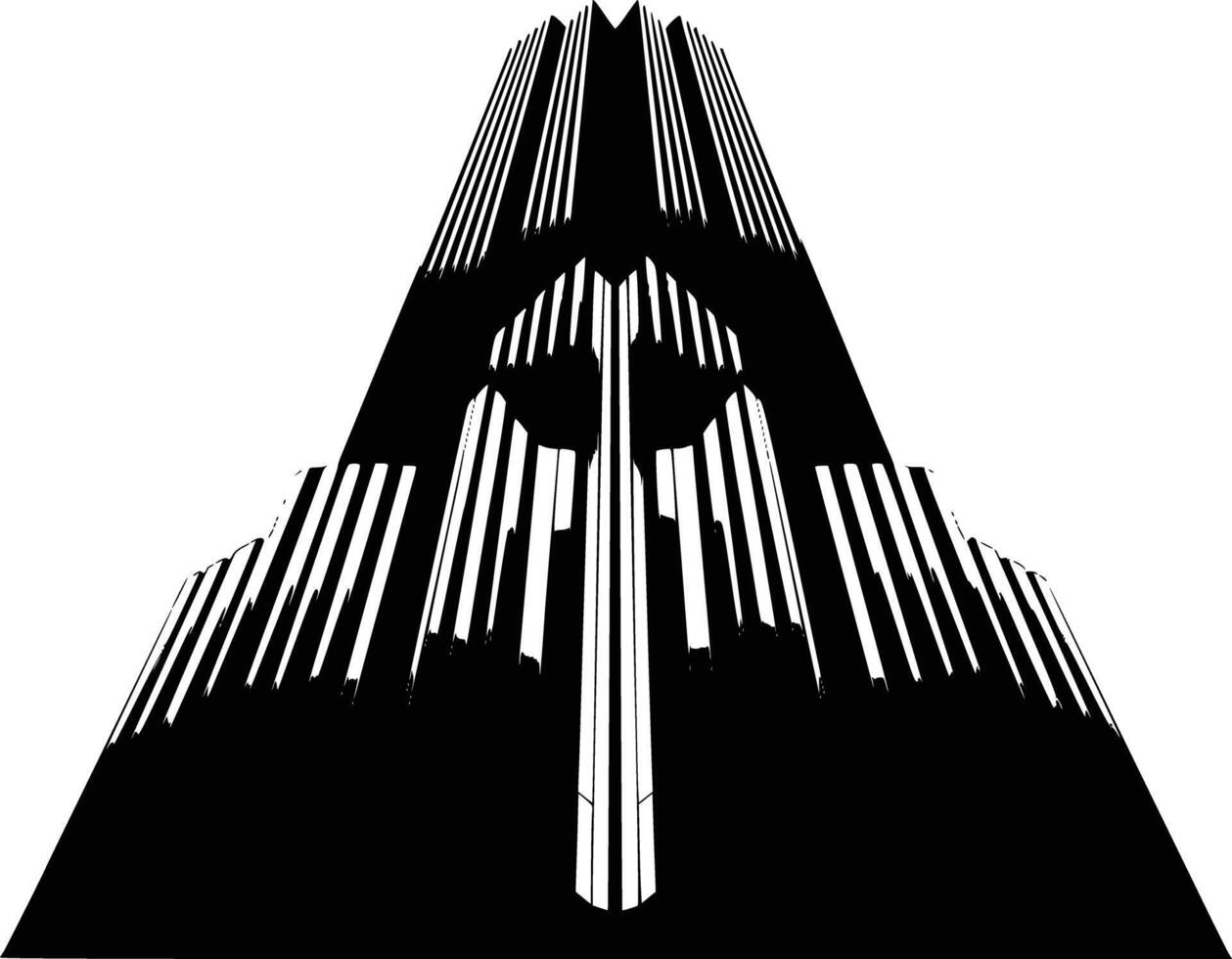 The tower of babel is shown in black and white vector