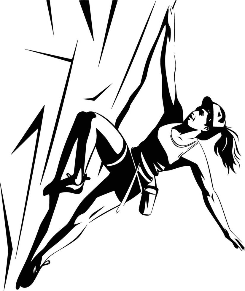 A woman climbing on a rock wall vector