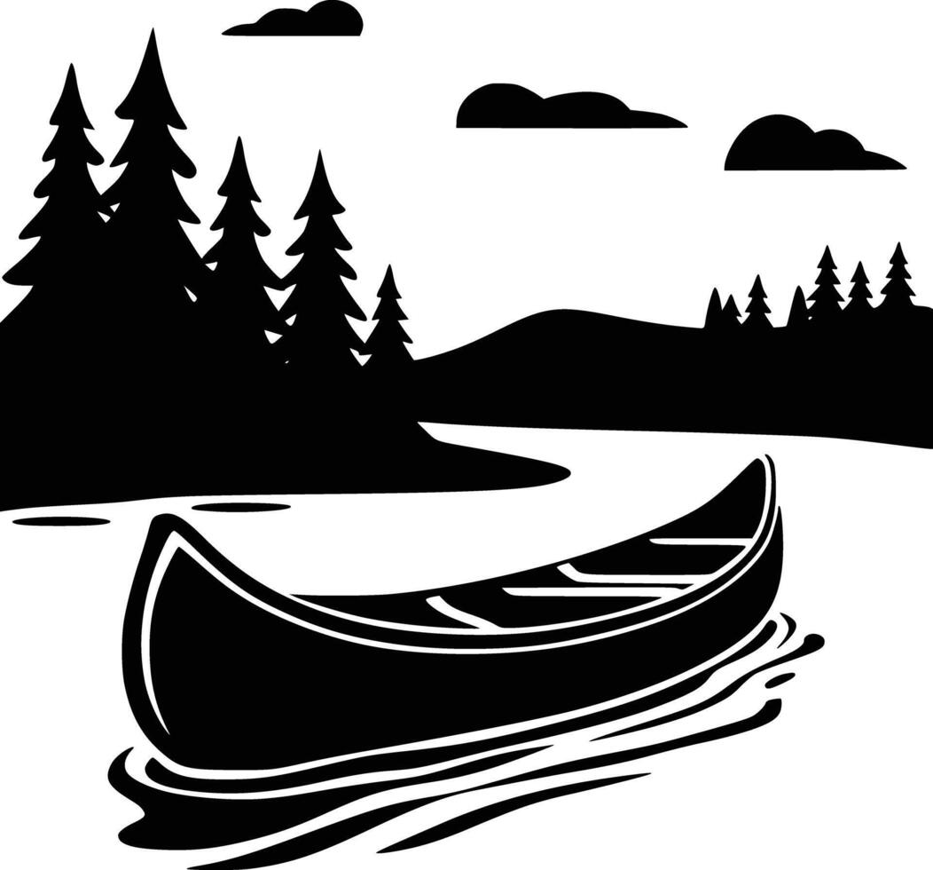 Canoe on lake vector