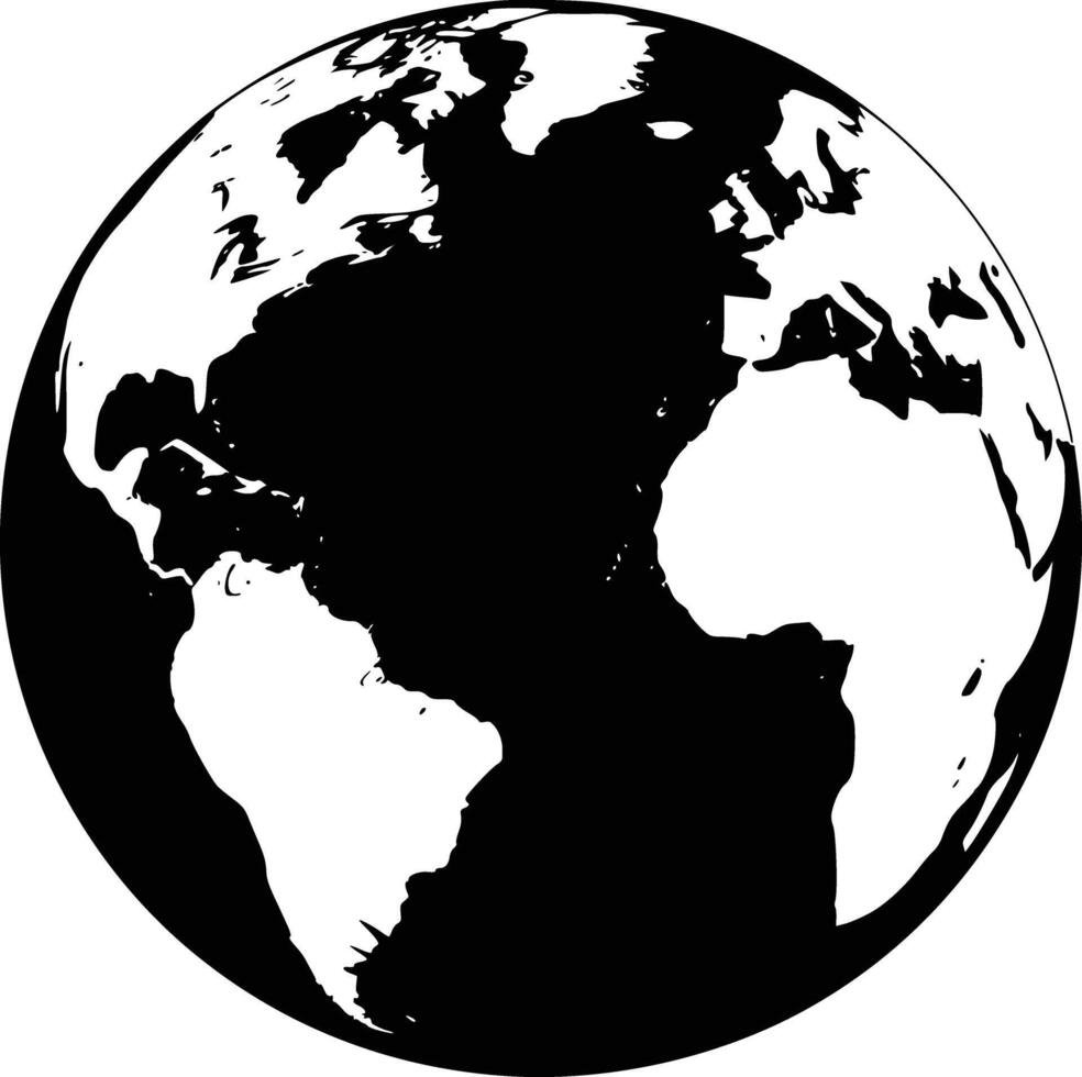 A black and white globe with the continents on it vector