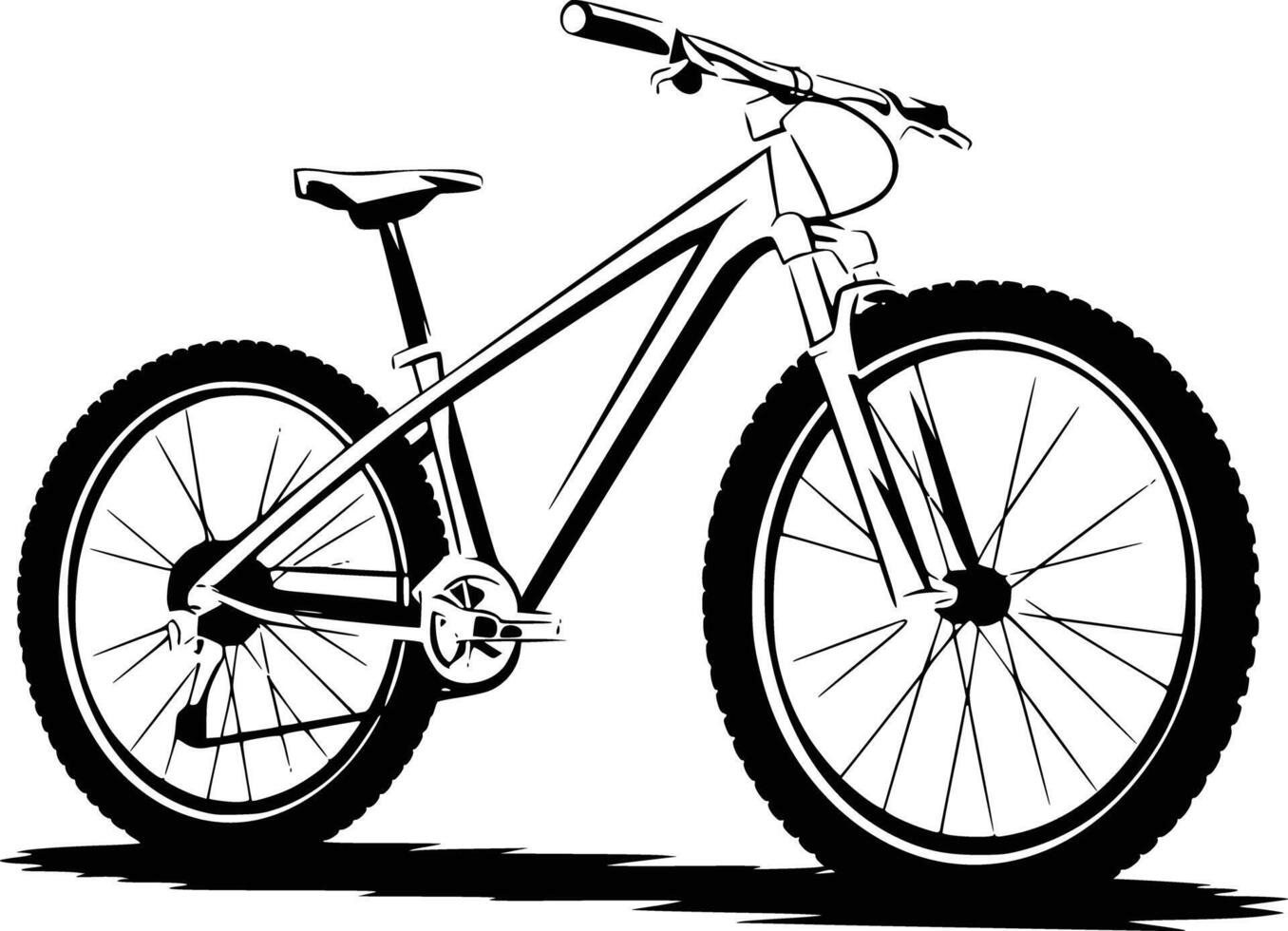 A black and white illustration of a mountain bike vector