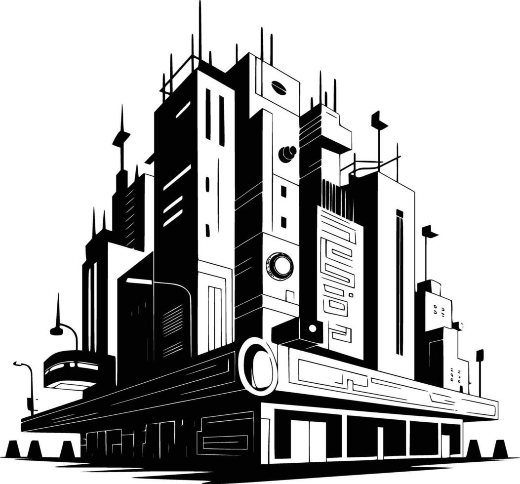 An illustration of a futuristic city with skyscrapers vector
