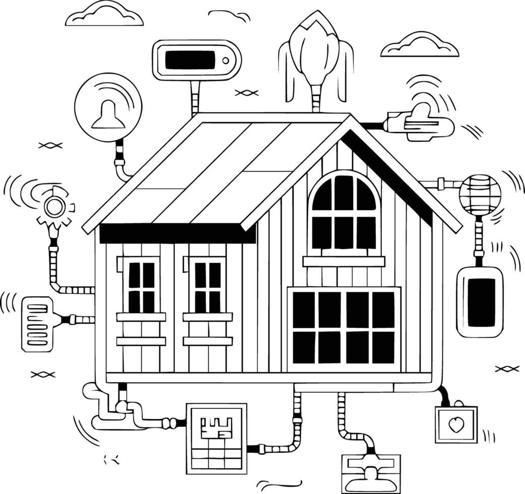 A house with solar panels and white isolated background vector