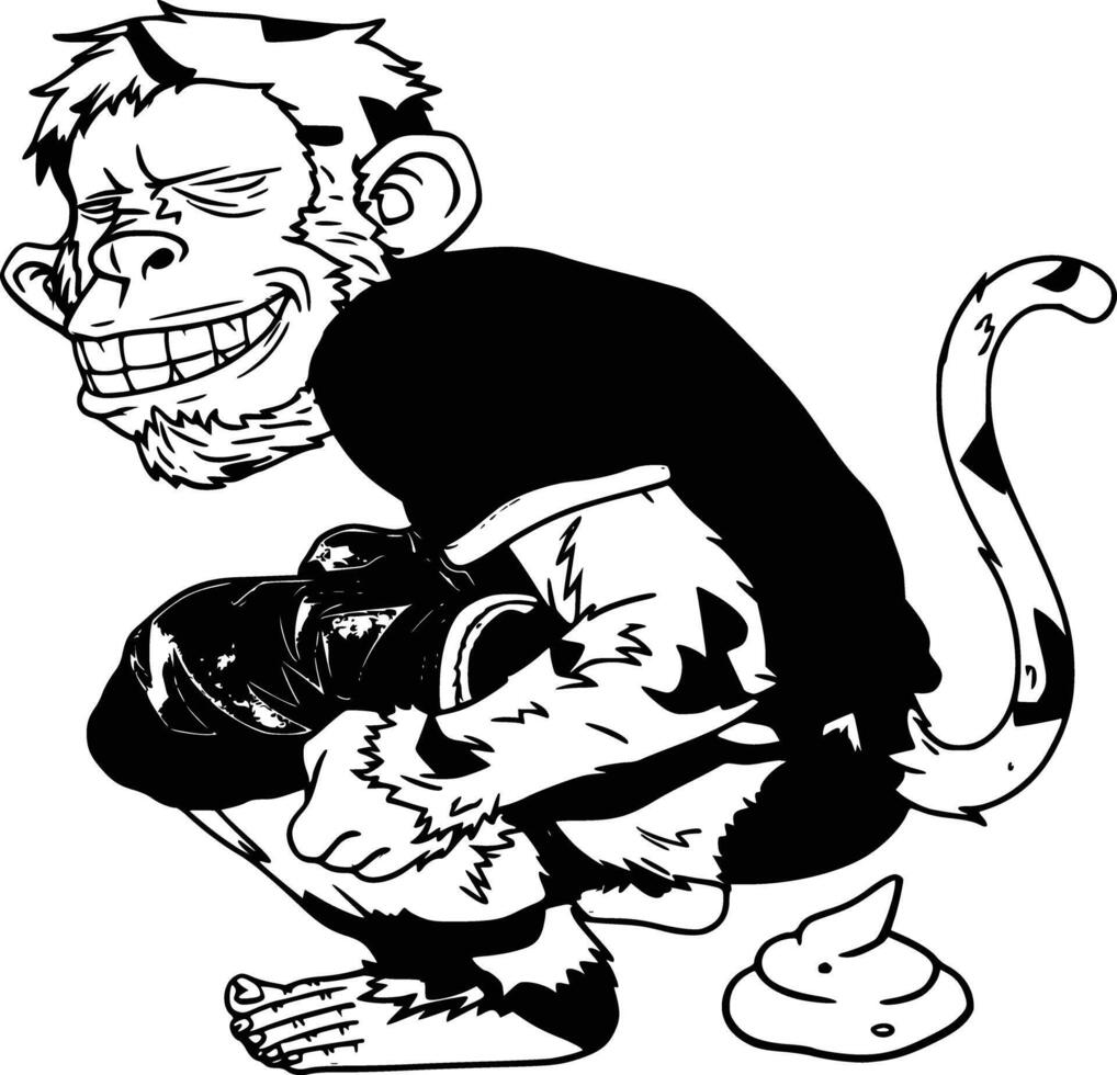 A cartoon monkey sitting on the ground with his legs spread vector