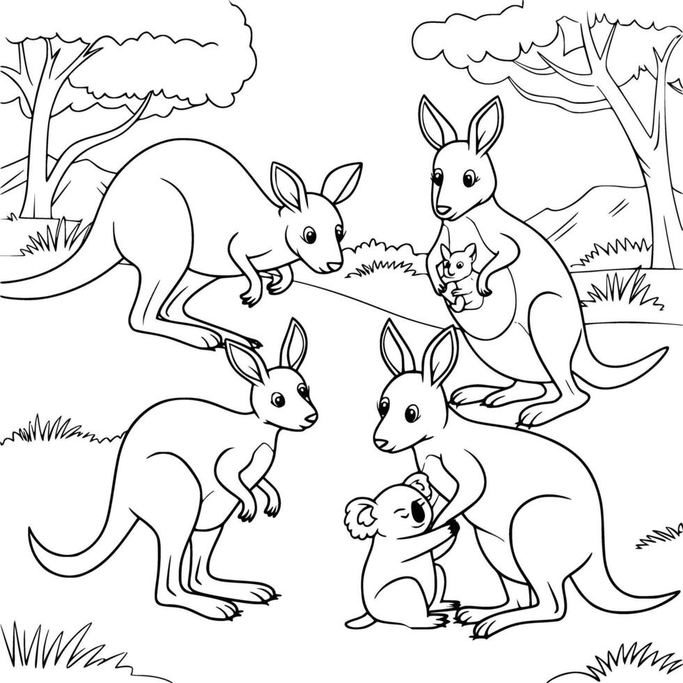 Australian kangaroo family coloring pages vector