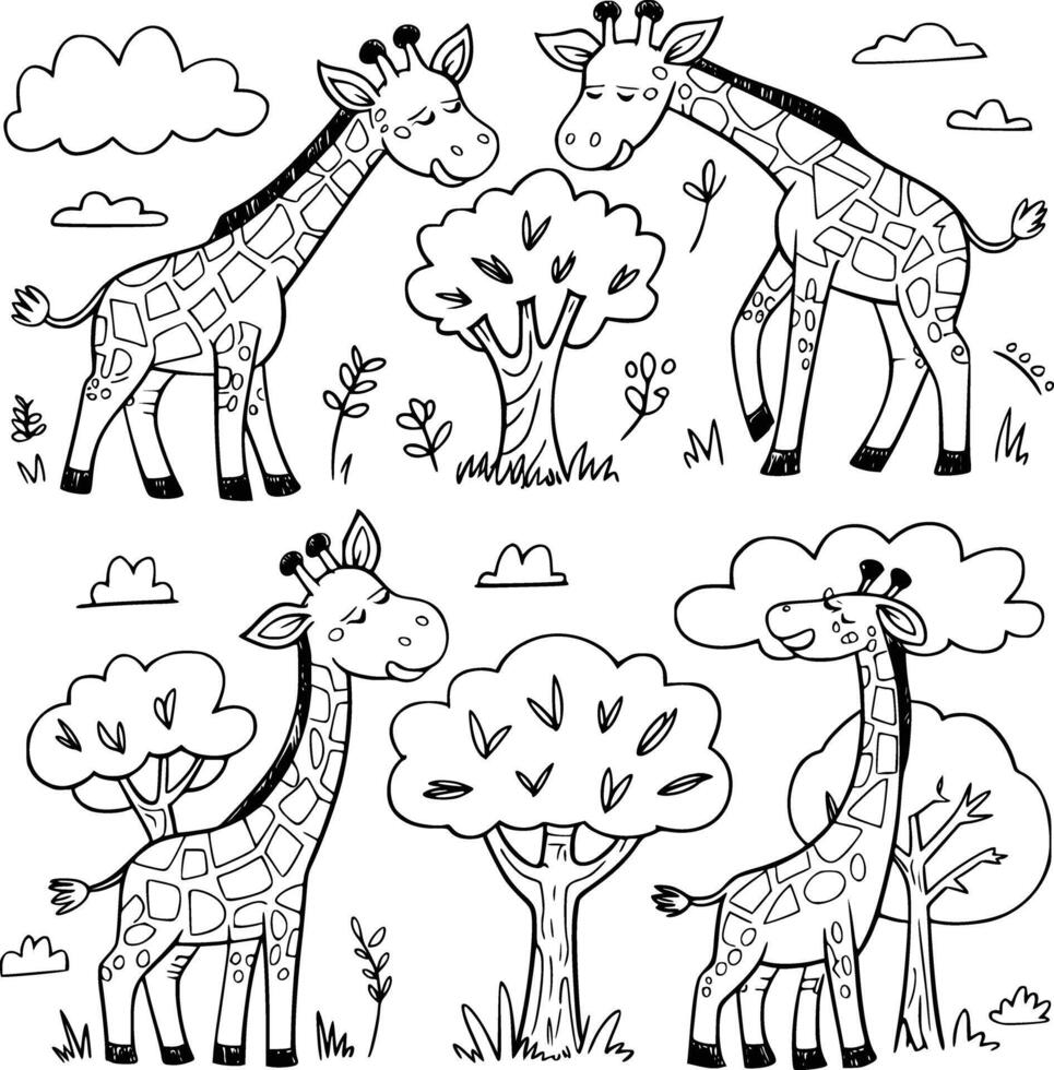 Giraffe coloring pages for kids vector