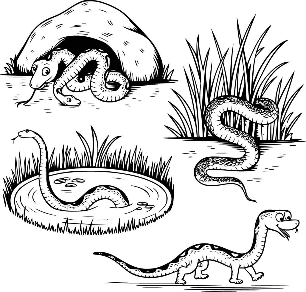 Snakes and lizards in the swamp vector