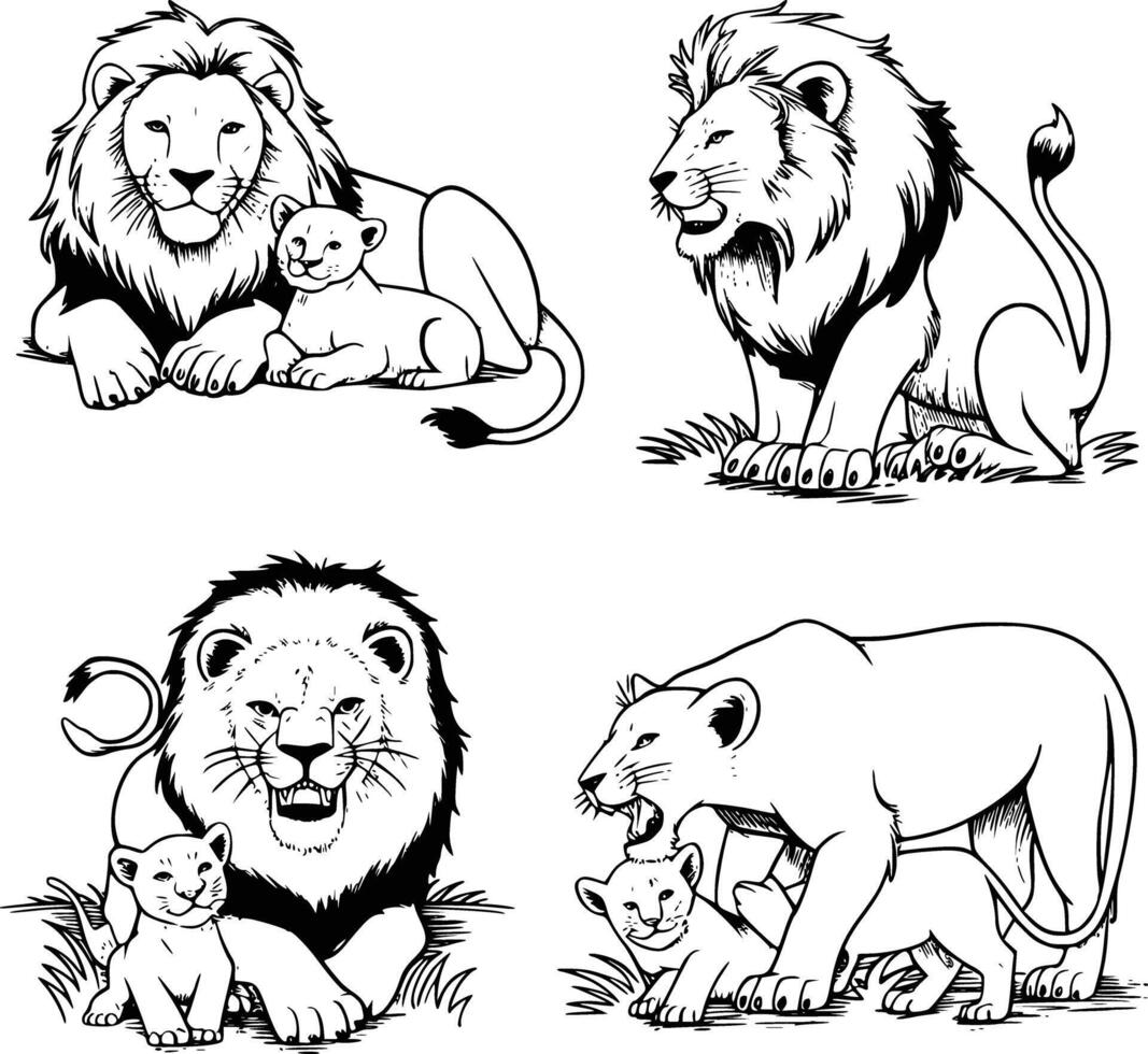 Lion family illustration and white isolated background vector