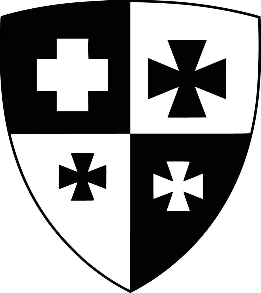 A black and white shield with crosses on it vector