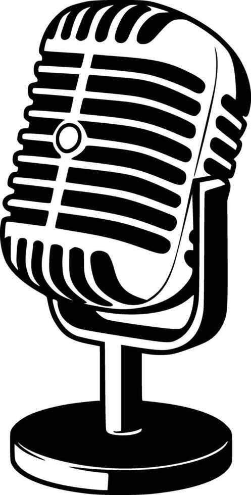 A black and white clipart of a microphone and white isolated background vector