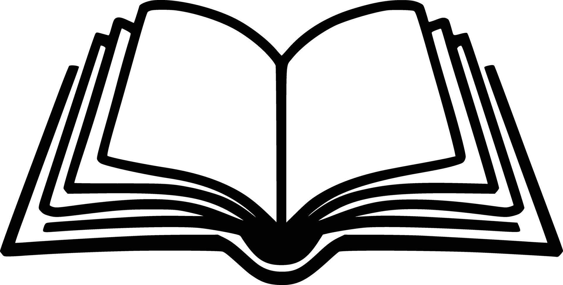 An open book with a black outline vector
