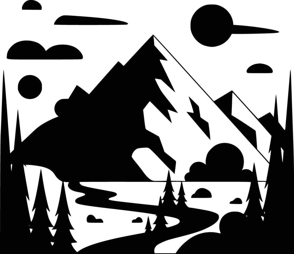 A black and white illustration of a mountain range vector