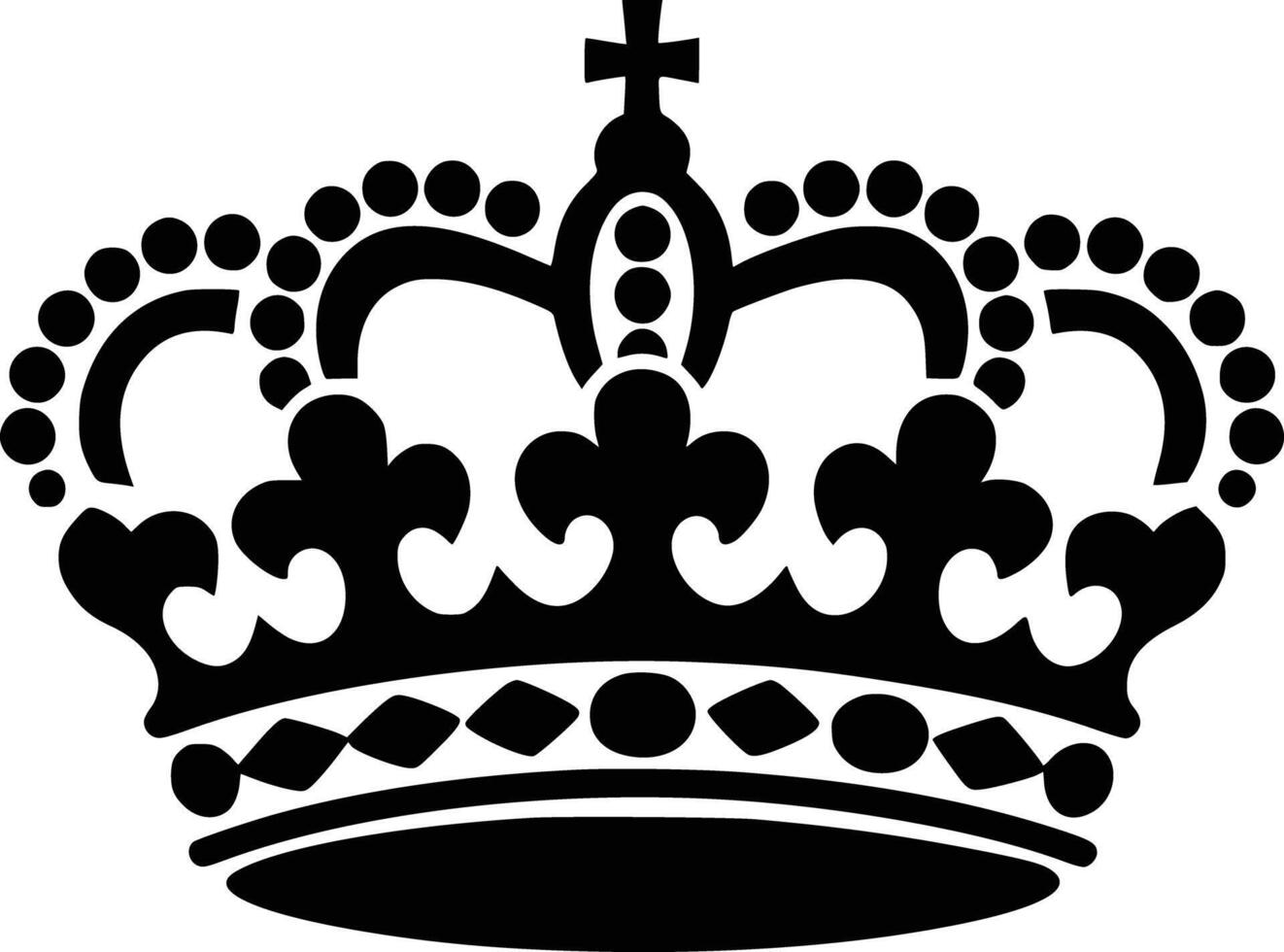 A black and white illustration of a crown white isolated background vector