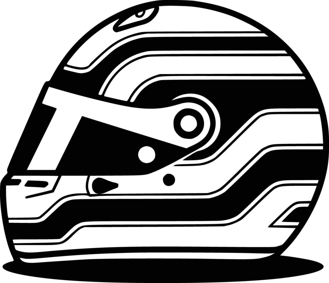 A helmet is shown in black and white vector