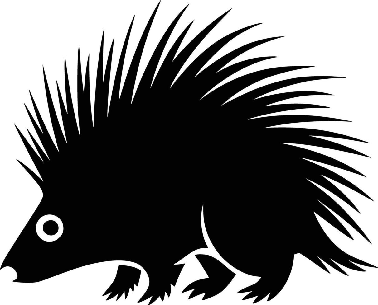 A black and white silhouette of a porcupine white isolated background vector