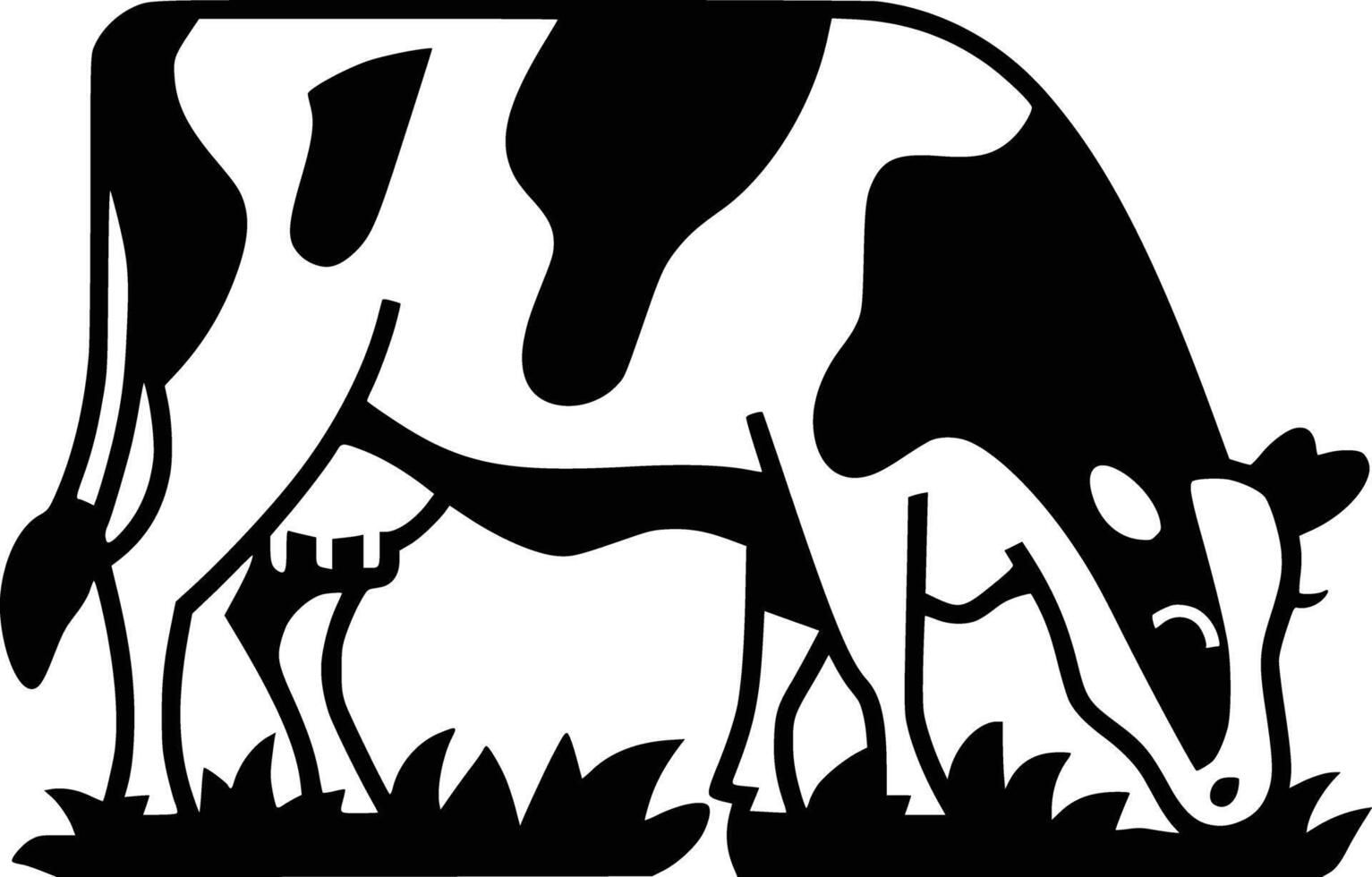 A black and white cow grazing on grass vector