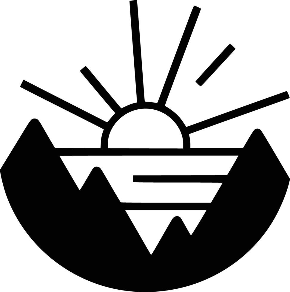 A black and white logo of a mountain and sun vector
