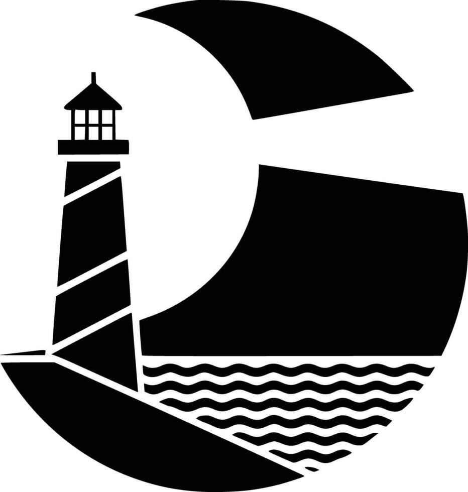 The lighthouse logo is black and white vector