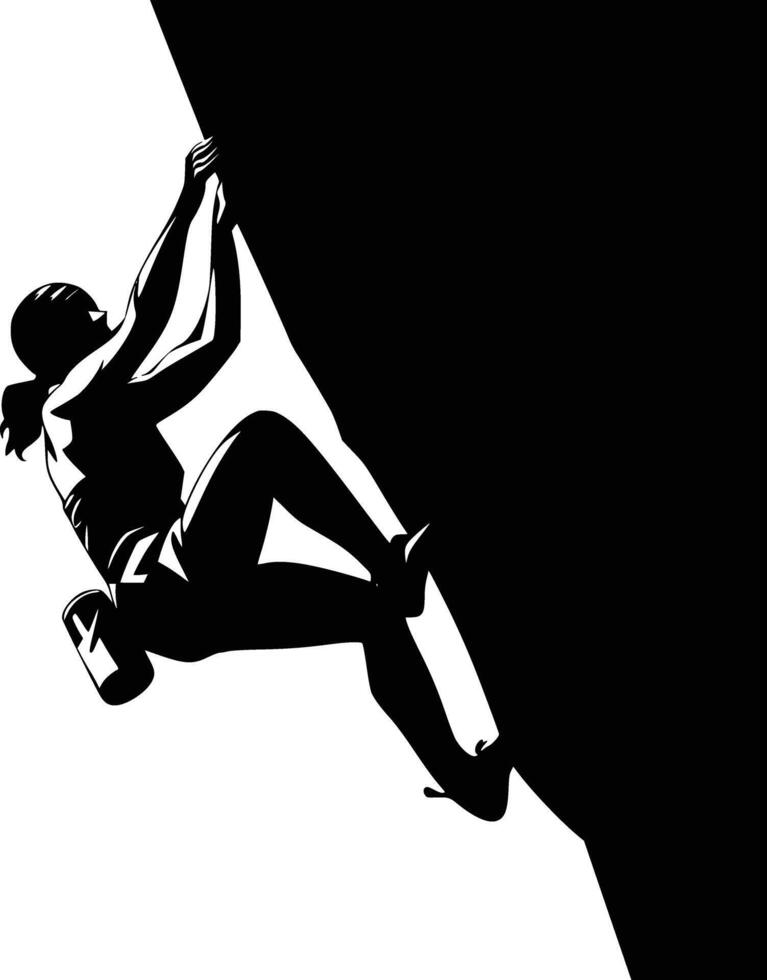 Silhouette of a woman climbing on a rock vector