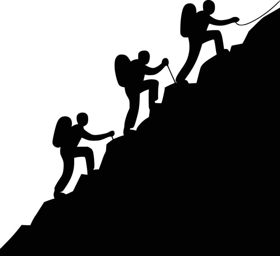 Silhouette of people climbing a mountain vector