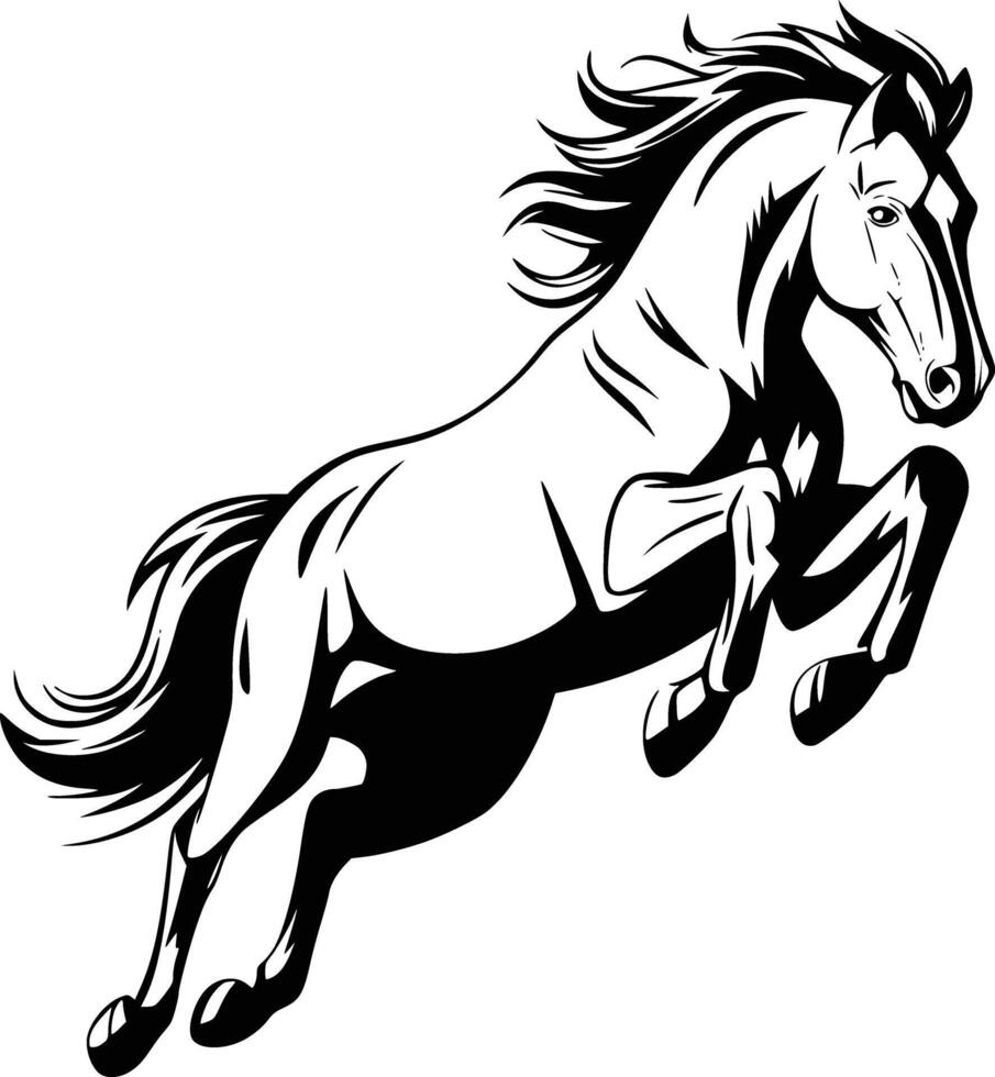 Black and white horse running clip art vector
