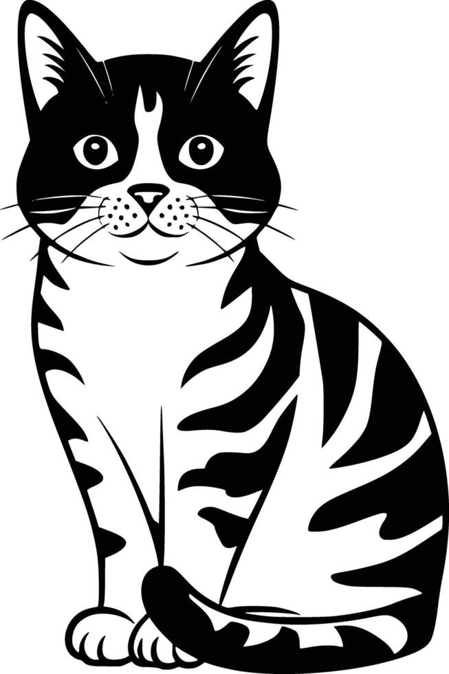A black and white striped cat sitting down vector