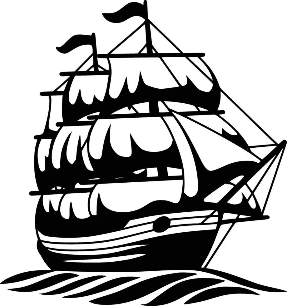 Sailing ship clip art white isolated background vector
