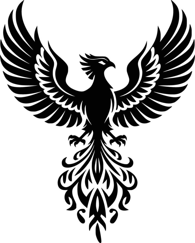 A black and white phoenix with wings vector