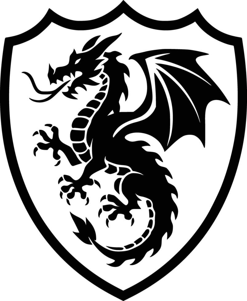 A black and white dragon on a shield vector