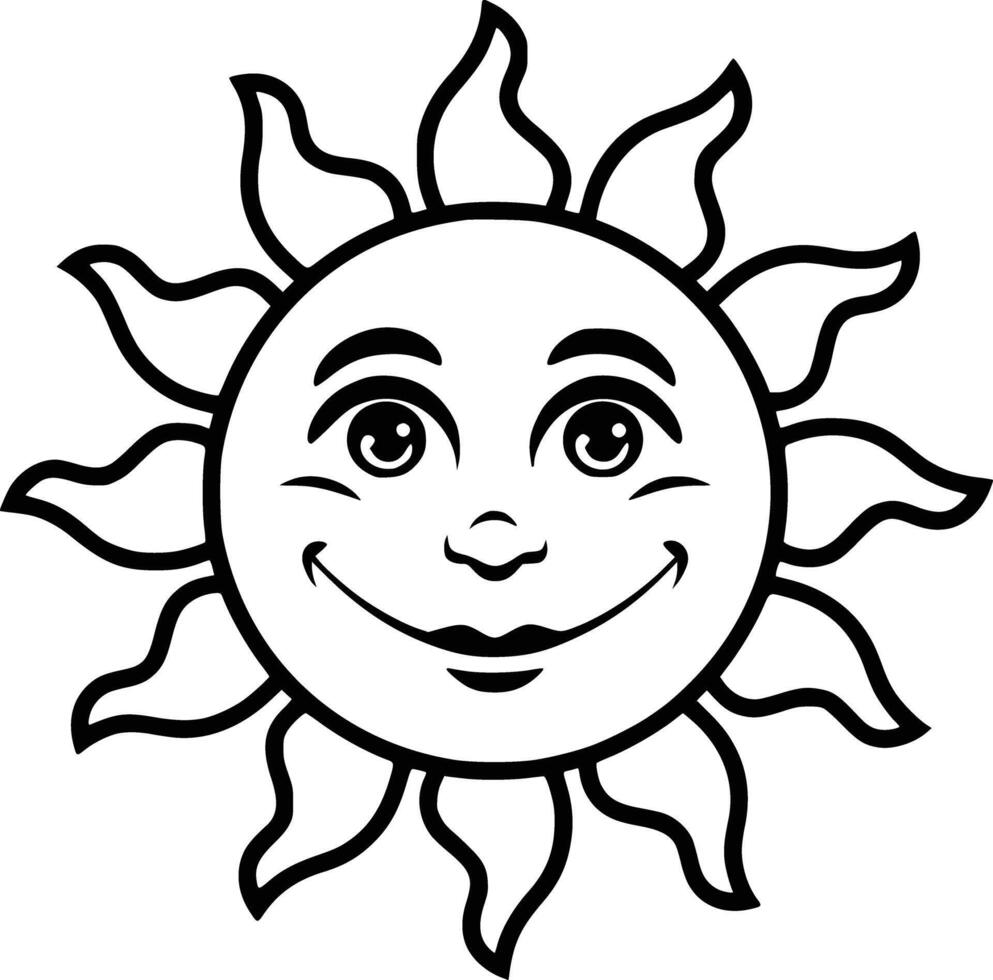Sun smiling face coloring pages white isolated background vector