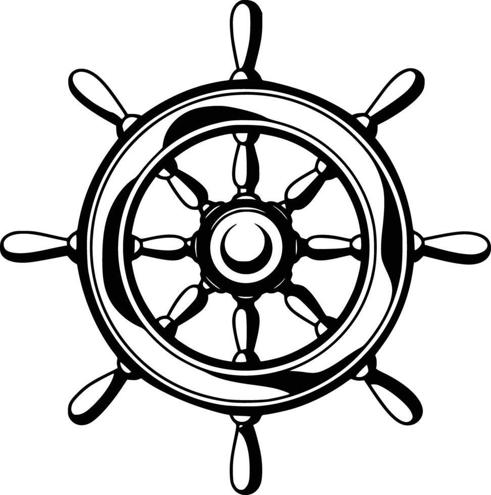 A black and white ship steering wheel vector