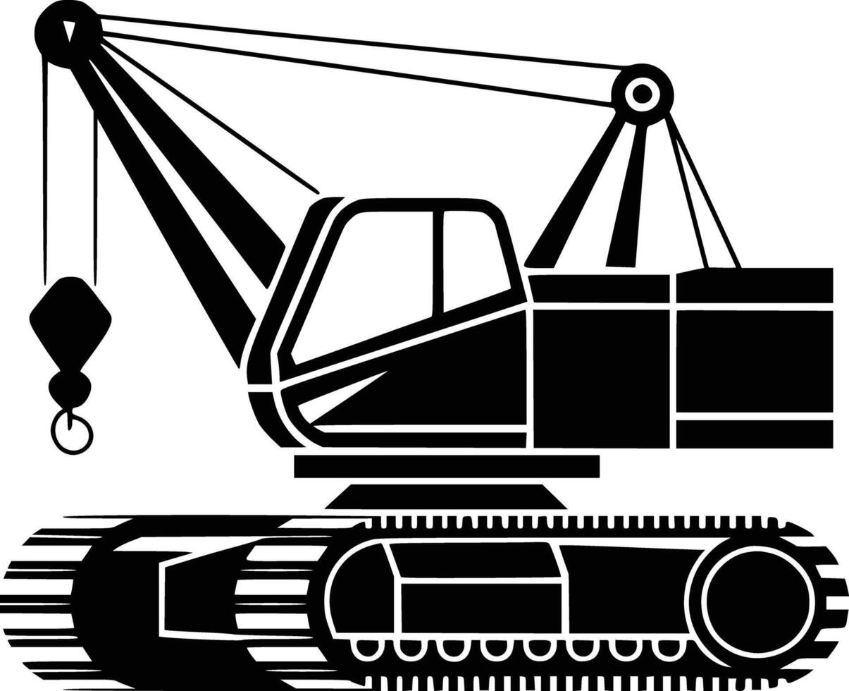 A black and white silhouette of a crane vector
