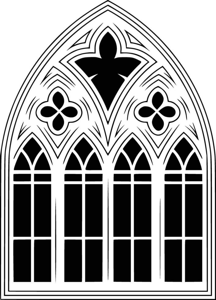 A black and white gothic window with flowers vector
