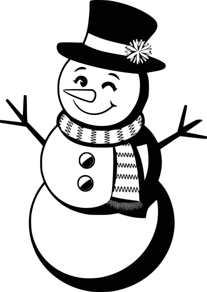 A black and white snowman with a hat and scarf vector