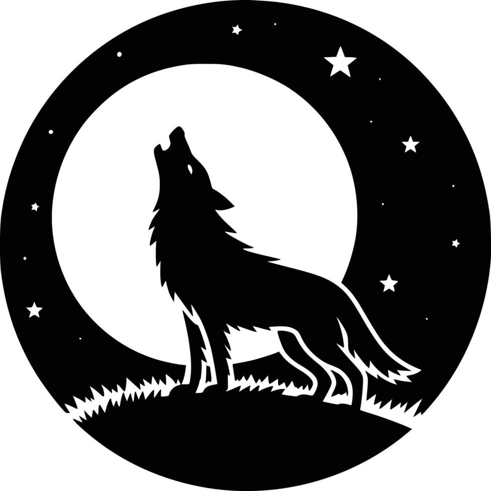 Wolf howling at the moon white isolated background vector