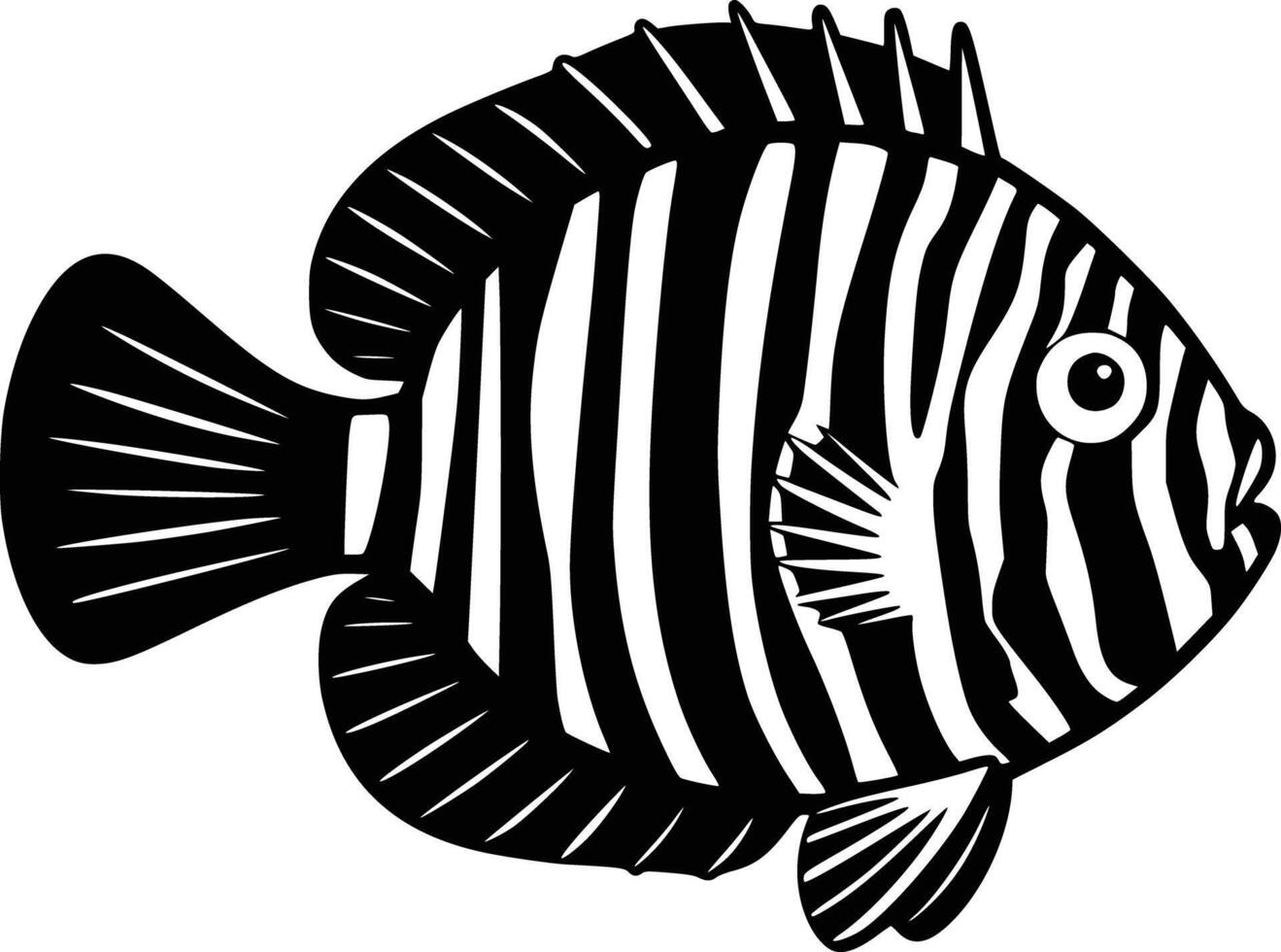 A black and white striped fish with a white background vector